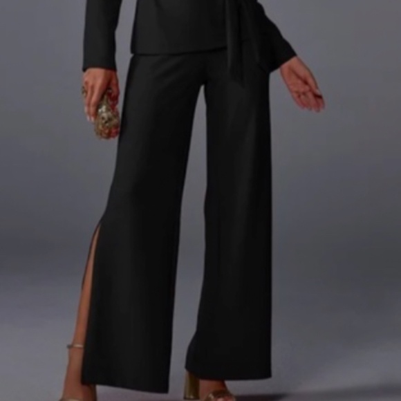 Vintage Cache Black Pants with Side Split Rhinestones Embellishment - Picture 1 of 9